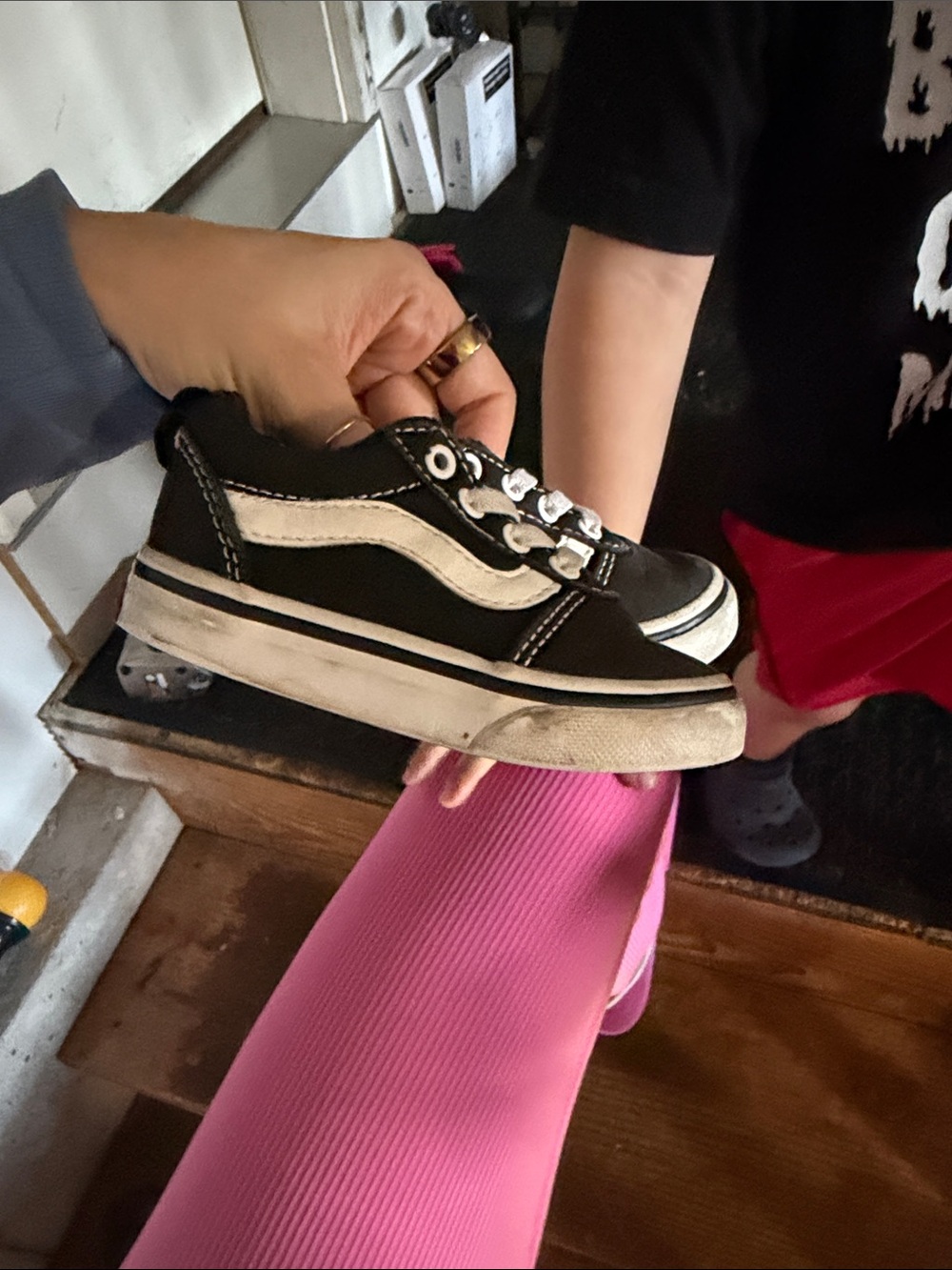Vans Black and White toddler Canvas Skate Shoe